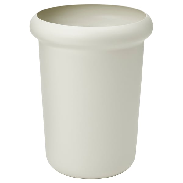 En vit MÅBÄRSBUSKE planteringslåda, cylindrisk till formen, tillverkad av polyesterpulverlack. Den är designad för både inomhus- och utomhusbruk.