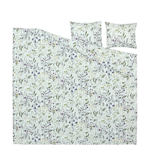 MATTOXBÄR Påslakan 2 örngott, blekblå/blommönster, 240x220/50x60 cm