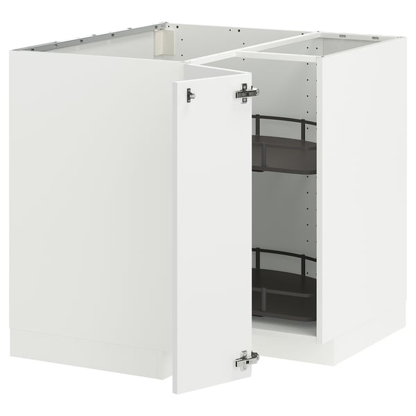 Vit METOD köksskåpsset, modern design, hörnbotten med justerbara hyllplan.