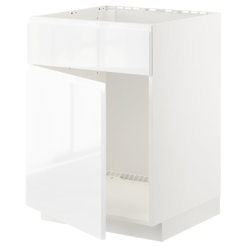 Vitt METOD köksskåp, elegant modern design, öppen hylla, robust ram.