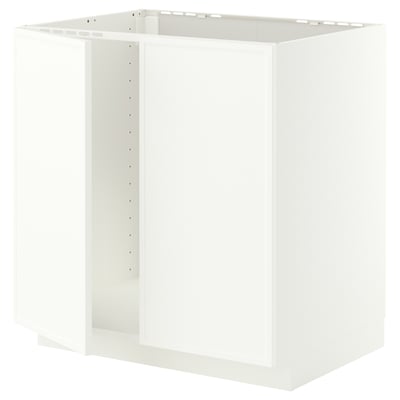 METOD Bänkskåp för diskbänk + 2 dörrar, vit/Aspudden matt vit, 80x60 cm