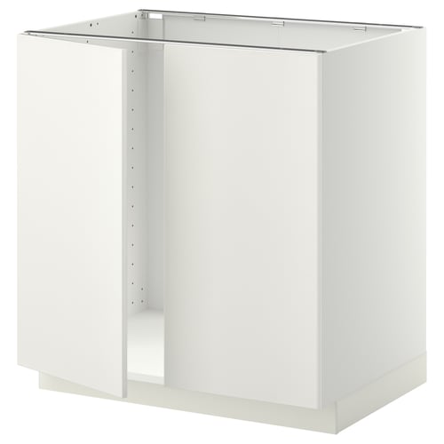 Ett vitt METOD köksskåp från ikea. Det är en elegant, rektangulär enhet med släta kanter och en ren design.