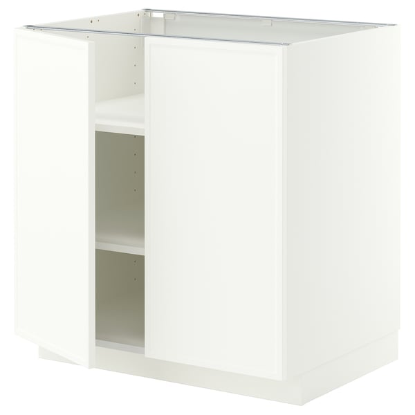 METOD Bänkskåp med hyllplan/2 dörrar, vit/Aspudden matt vit, 80x60 cm