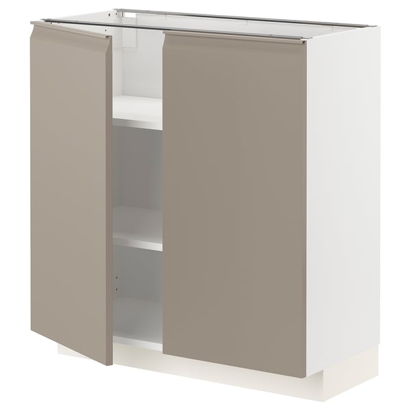 Köksbänken METOD i matt gråbeige med justerbara hyllplan och integrerat handtag. Modern, rektangulär design.