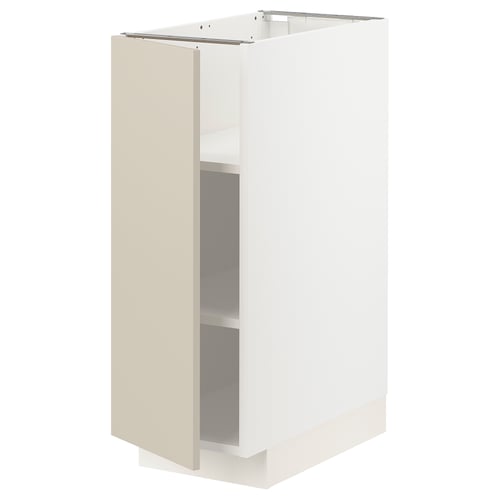 Vitt METOD köksskåp med beige dörr, rektangulär, minimalistisk design.