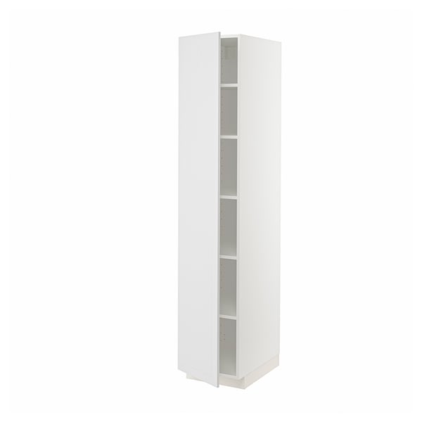 Vitt METOD högt köksskåp med hyllor, elegant modern design.