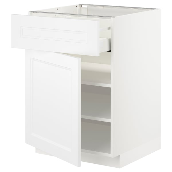 Vitt METOD-köksskåp med en öppen låda, med modern design och en slät yta.