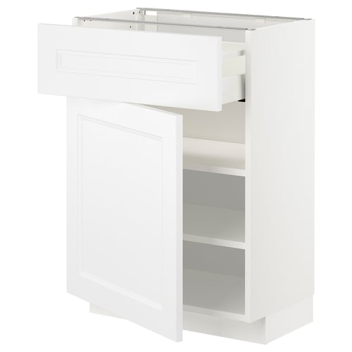 Vitt METOD köksskåp med öppen låda, elegant modern design.