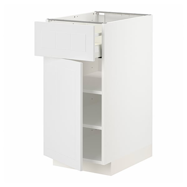 Vitt ikea METOD köksskåp, rektangulär form med en öppen låda.