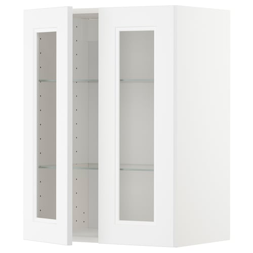 Vitt ikea METOD köksskåp set med glasdörrar. Minimalistisk, modern design.