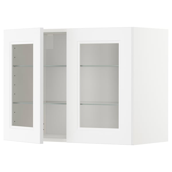 Vitt METOD köksskåp med glasdörrar, modern minimalistisk design.
