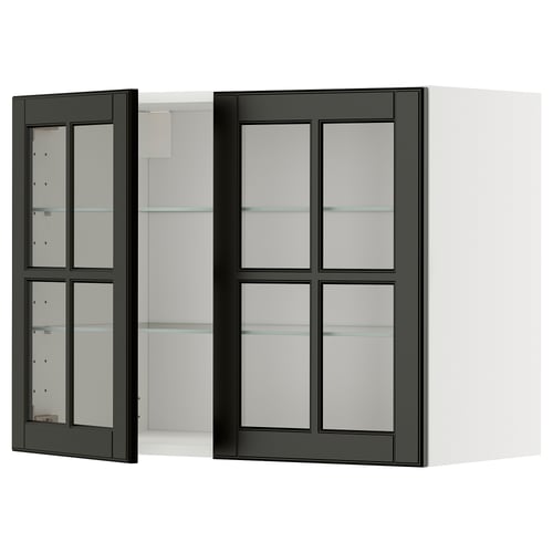 Modernt väggskåp med svart glasdörr och fasade kanter, en del av ikea METOD kökssystem.