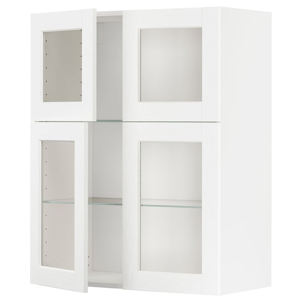 Vitt METOD köksskåp med glasdörrar och justerbar hylla, klassisk design.
