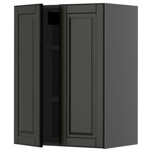 METOD väggskåp: svart, fyrkantigt, modern design, mörkmålat trä, justerbar hylla.