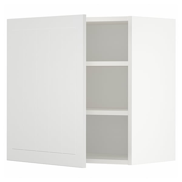 Ett vitt METOD-köksskåp med en enkel, modern design. Skåpet har en rektangulär form och har en justerbar hylla.
