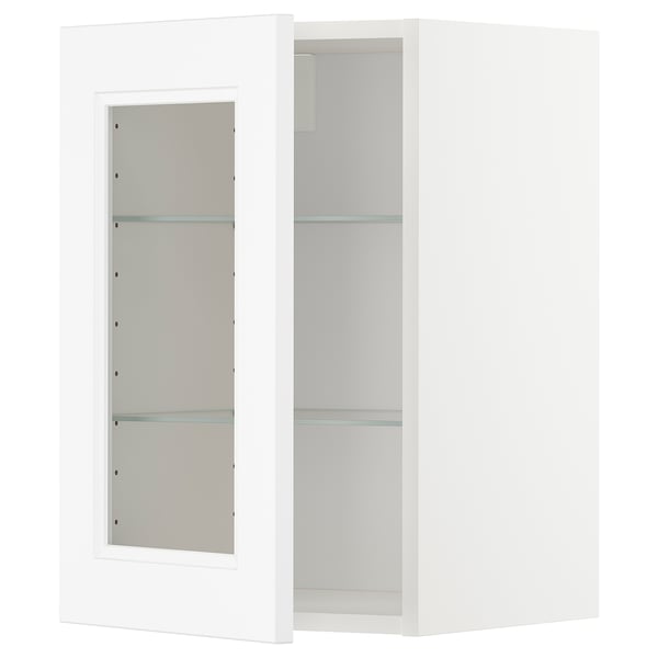 Vitt METOD köksskåp med glasdörr, modern design, justerbara hyllor.