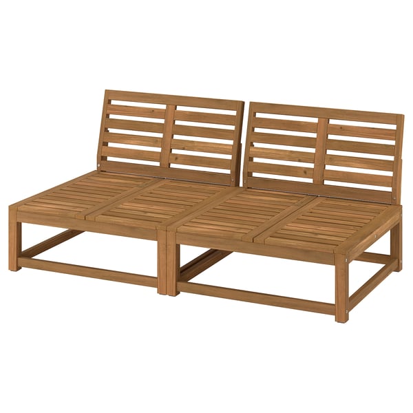 Brun utomhussektion i trä, serie NÄMMARÖ, med lamellrygg och sits, naturlig finish.