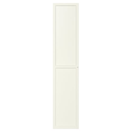 Ett vitt OXBERG-skåp med en dörr med en panel, tillverkad av träfiberskiva och pappersfolie, i en rektangulär form.