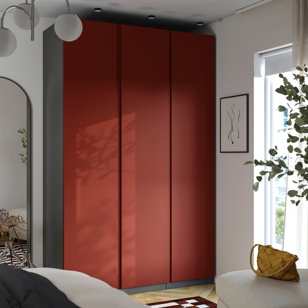 PAX / VIKANES Garderobskombination, mörkgrå/rödbrun, 150x60x236 cm