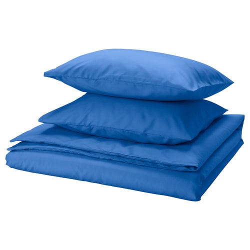 PILTANDVINGE blå bäddset, inkluderar täcke och 2 kuddar. Återvunnen polyester och viskos.