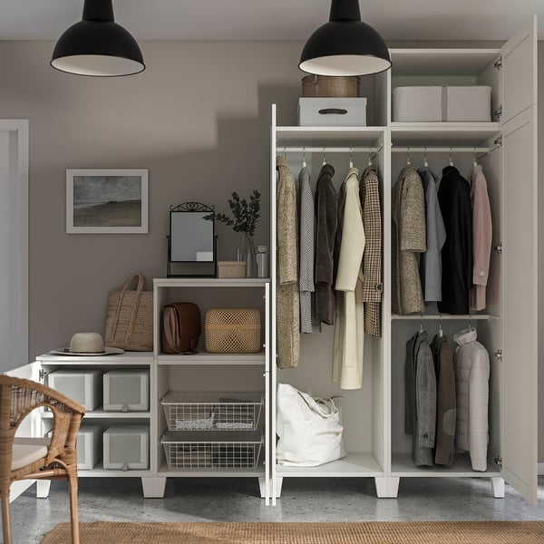 PLATSA Garderob m 6 dörrar, vit/Sannidal vit, 240x57x231 cm