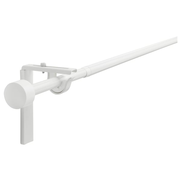 Vit RÄCKA gardinstång, justerbar, vinklad hållare, metall & plast, snygg design.