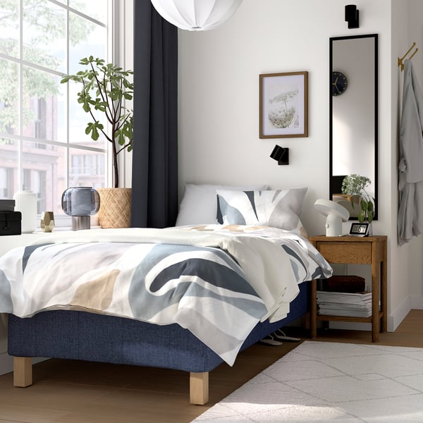 RÅHOLMAR Resårbtn m pocketresårkärna 5 zoner, inkl ben fast/Kilanda mörkblå, 90x200 cm