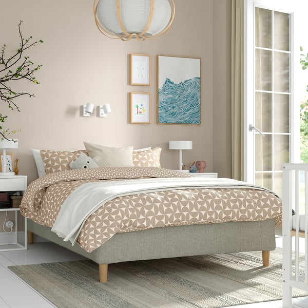 RÅHOLMAR Resårbtn m pocketresårkärna 5 zoner, inkl ben fast/Tibbleby beige/grå, 120x200 cm