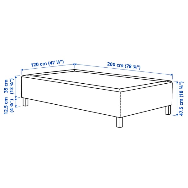 RÅHOLMAR Resårbtn m pocketresårkärna 5 zoner, inkl ben medium fast/Kilanda mörkblå, 120x200 cm