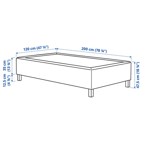 RÅHOLMAR Resårbtn m pocketresårkärna 5 zoner, inkl ben medium fast/Kilanda mörkblå, 120x200 cm