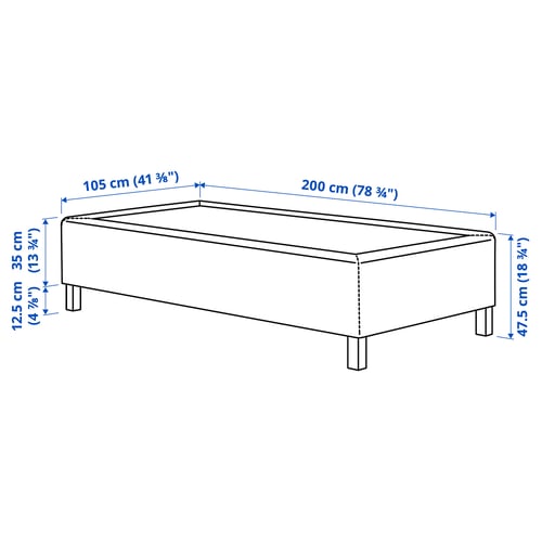 RÅHOLMAR Resårbtn m pocketresårkärna 5 zoner, inkl ben medium fast/Kilanda mörkblå, 105x200 cm