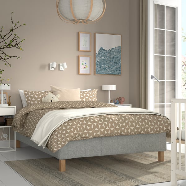 RÅHOLMAR Resårbtn m pocketresårkärna 5 zoner, inkl ben medium fast/Tibbleby beige/grå, 120x200 cm