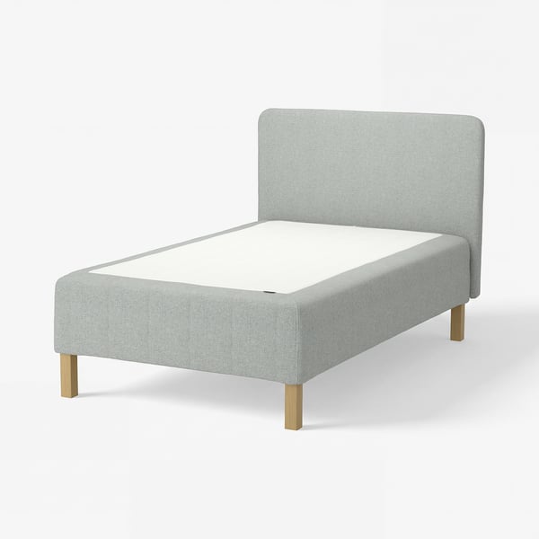 RÅHOLMAR Resårbtn m pocketresårkärna 5 zoner, inkl ben och sänggavel medium fast/Tibbleby beige/grå, 120x200 cm