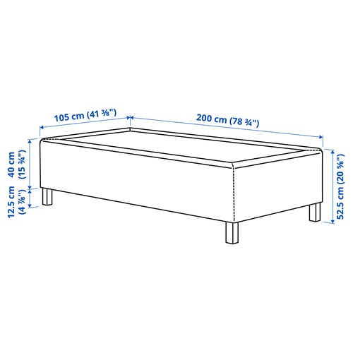 RISHÖJDEN Resårbtn m pocketresårkärna 7 zoner, inkl ben fast/Kilanda mörkblå, 105x200 cm