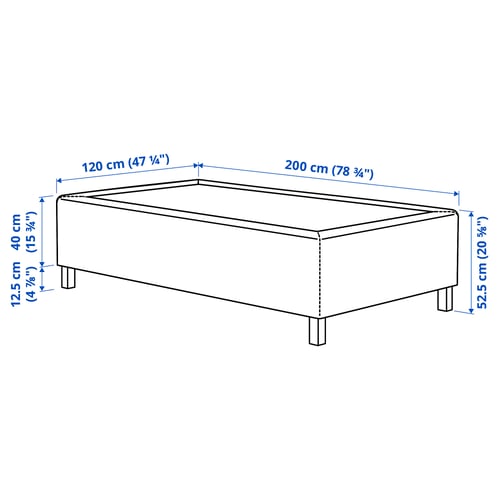 RISHÖJDEN Resårbtn m pocketresårkärna 7 zoner, inkl ben medium fast/Kilanda mörkblå, 120x200 cm