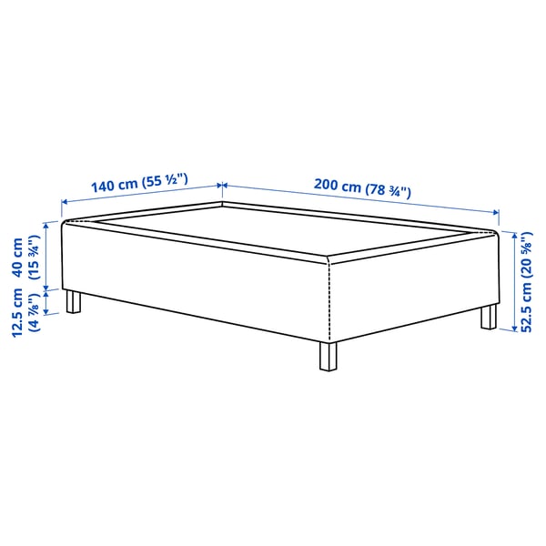 RISHÖJDEN Resårbtn m pocketresårkärna 7 zoner, inkl ben medium fast/Kilanda mörkblå, 140x200 cm