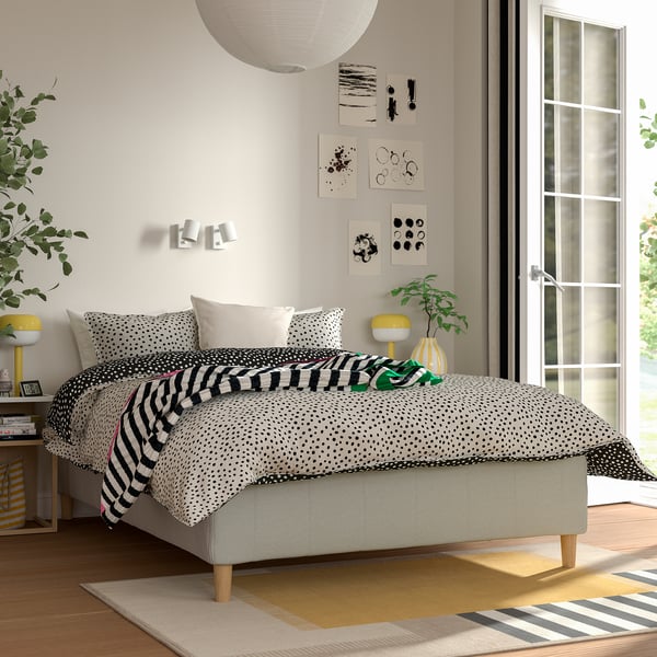 RISHÖJDEN Resårbtn m pocketresårkärna 7 zoner, inkl ben medium fast/Knisa ljusbeige, 120x200 cm