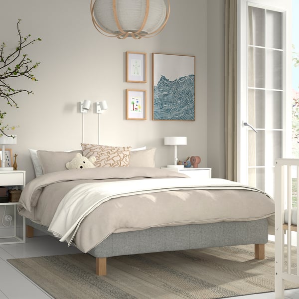 RISHÖJDEN Resårbtn m pocketresårkärna 7 zoner, inkl ben medium fast/Tibbleby beige/grå, 120x200 cm