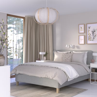 RISHÖJDEN Resårbtn m pocketresårkärna 7 zoner, inkl ben och sänggavel fast/Tibbleby beige/grå, 160x200 cm