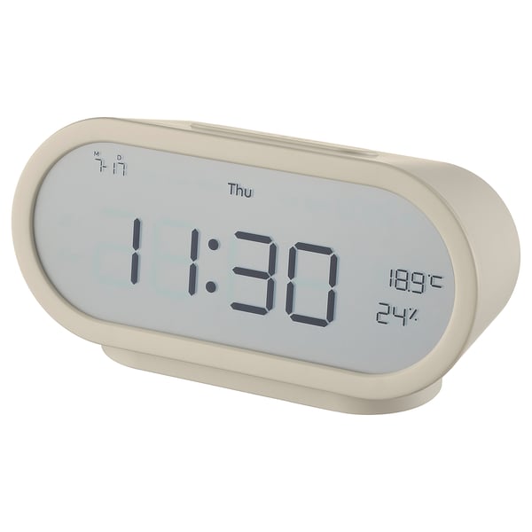 RÖDSTRÄFSE Väckarklocka med hygro-/termometer, beige, 17x8x6 cm