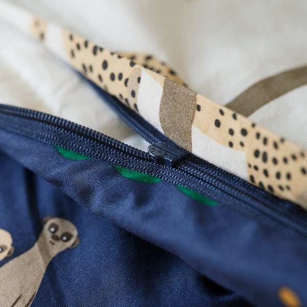 SANDLÖPARE Påslakan 1 örngott, vit mörkblå/savann, 150x200/50x60 cm