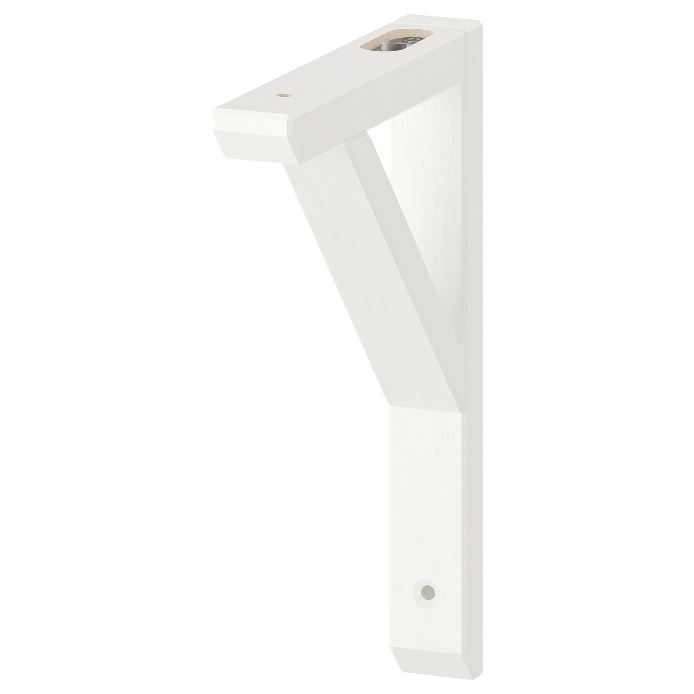 Vitt l-format hyllfäste i trä för 20-30 cm hyllplan, vändbart utförande.