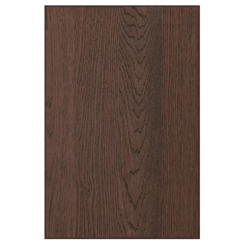 Mörk ekfanerpanel i trä med synlig kornstruktur, rektangulär form, enhetlig färg.