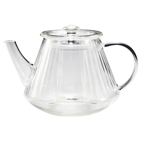 Tekanna, SKÄLRYTA, glas med flöjtdesign, infusionsenhet och lock. Värmetålig med bekvämt handtag.