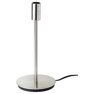SKAFTET bordslampfot, elegant pelare i rostfritt stål, rund akrylbelagd bas, minimalistisk modern design, perfekt för alla nyanser.