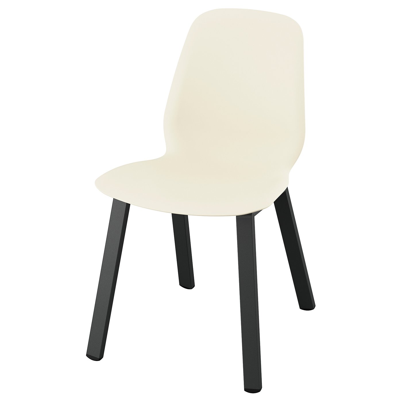 SKÅLSTA stol, gräddvit, sits i plast, ben i svart metall, minimalistisk design.