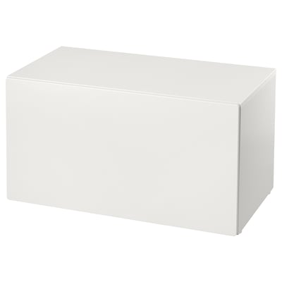 Vit rektangulär förvaringsbänk, minimalistisk design.