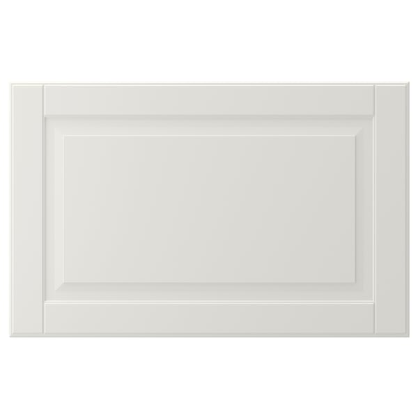 Vit SMEVIKEN skåpdörr, klassisk design med fasad panel, gjord av akrylfärg och fiberplatta.