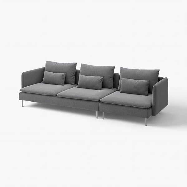 SÖDERHAMN grå tygsoffa i sektion, modern design med djupa säten och höga ben, idealisk för avkoppling.