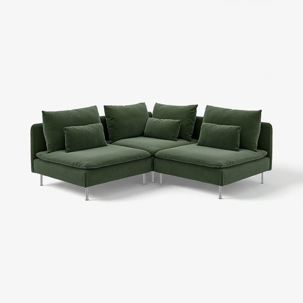 Grön SÖDERHAMN sektionsoffa, modern design med djupa säten och smala ben.